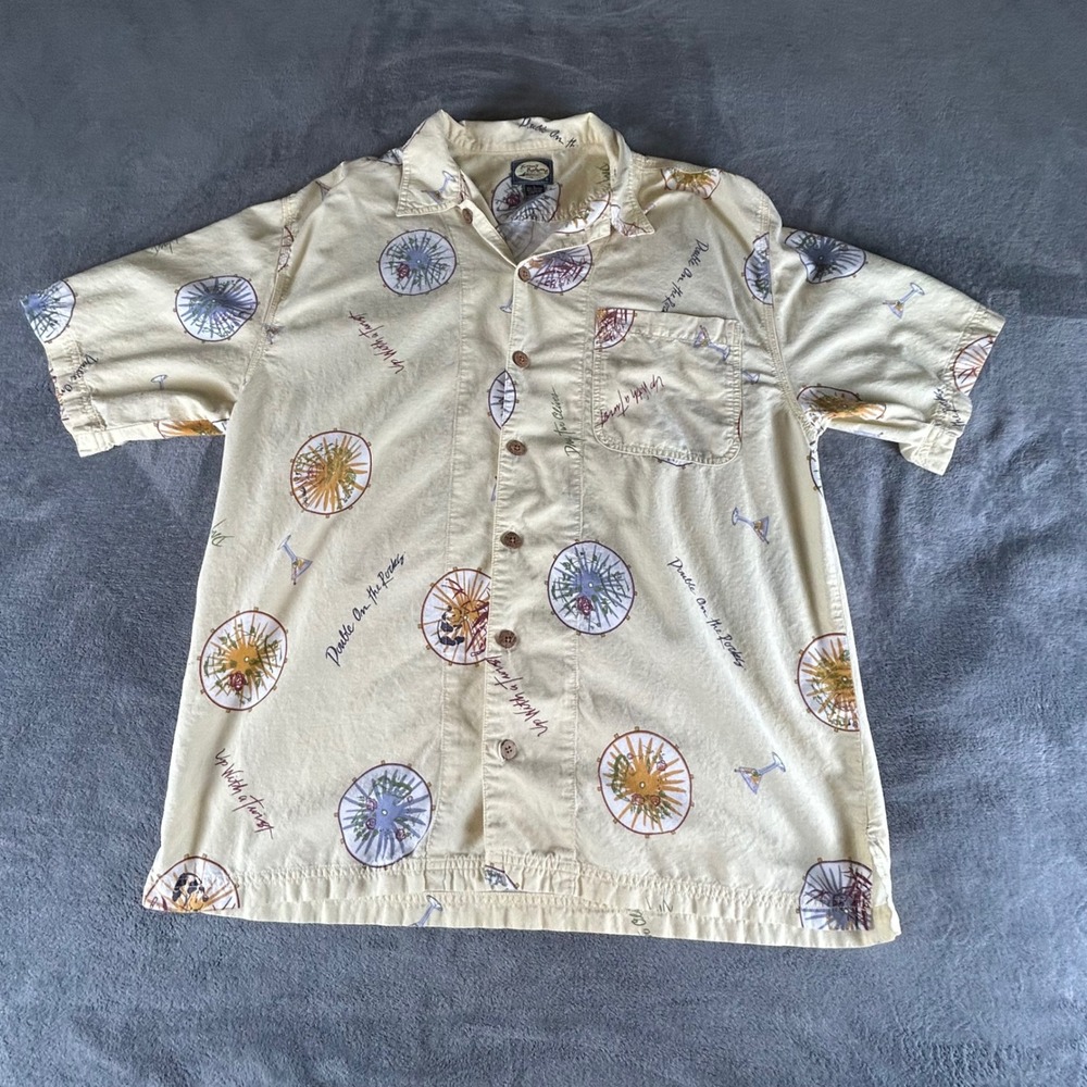 Tommy Bahama Mens Large Shaken Not Stirred Martini Tropical Camp Shirt Cream